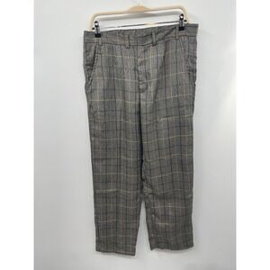 Mnml Pants Men's 32 Light Brown Cream Plaid Pleated Straight Leg Trousers NWT